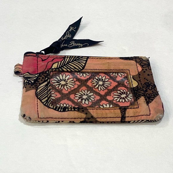 VERA BRADLEY Retired Mocha Rouge Floral Zip ID Card Holder Case Pouch Wallet - Picture 2 of 5